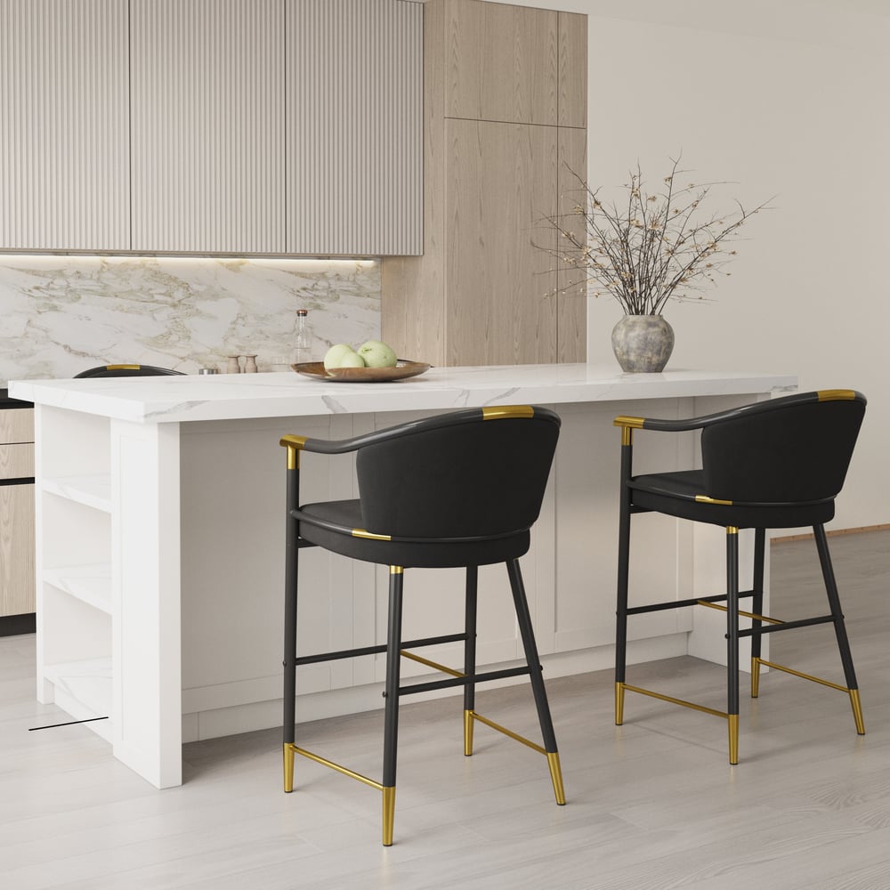 Cranis Series Modern Velvet Counter Stools with Upholstery Black window image