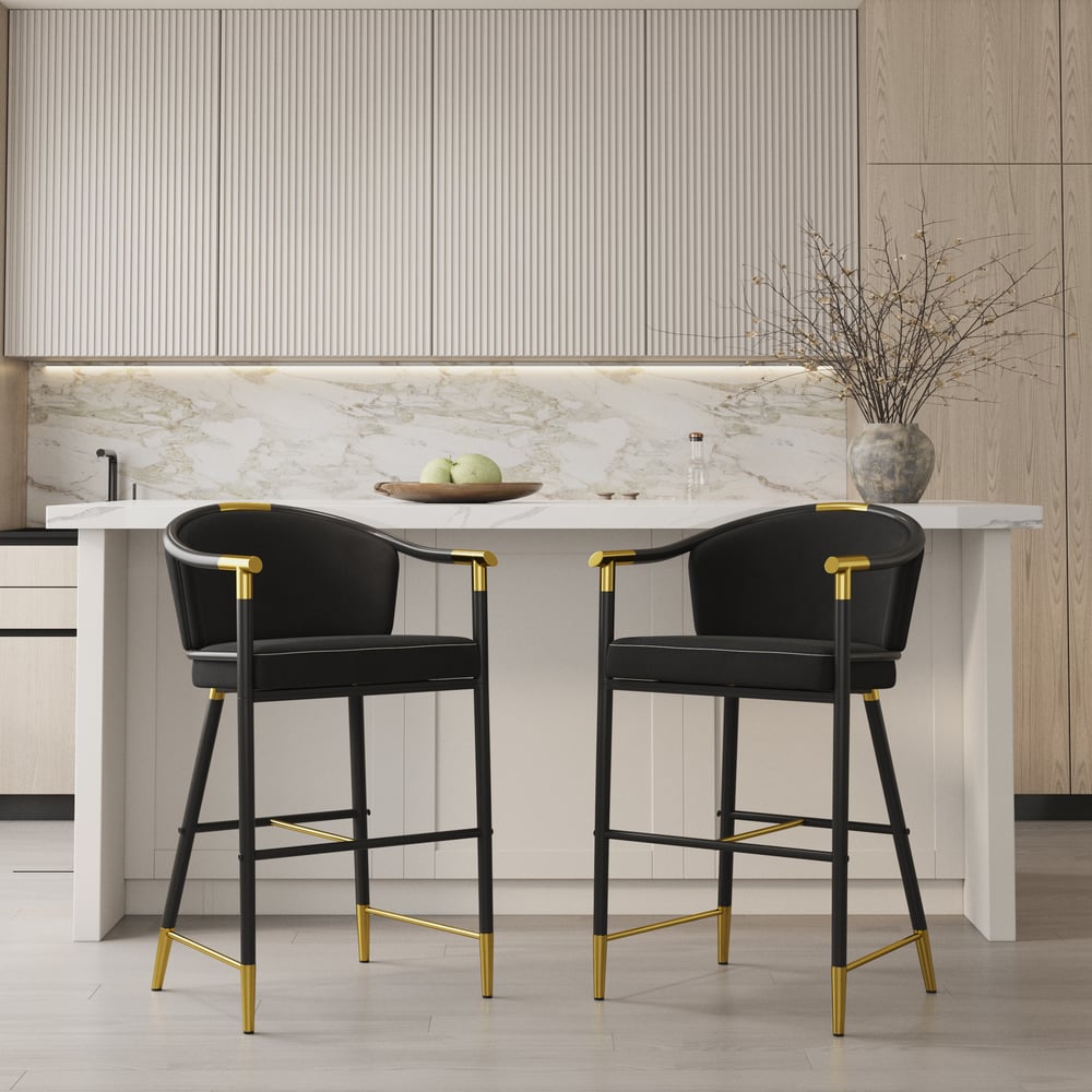 Cranis Series Modern Velvet Counter Stools with Upholstery Black window image