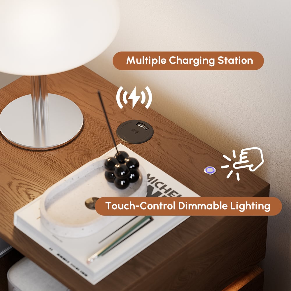 Lumio 3-Drawer LED Smart White Nightstand with Light window image