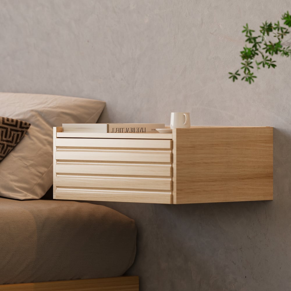 Comodino Sospeso Homaterial Con Luci LED RGB E Ricarica USB - Bianco 54x30x25 Cm