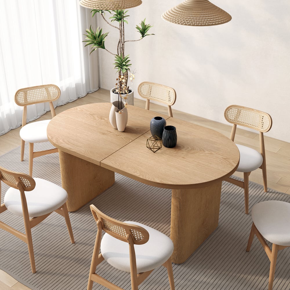 Fluve 200-240 cm Oval Extendable Natural Dining Table Butterfly Leaf 6-8 Seater window image