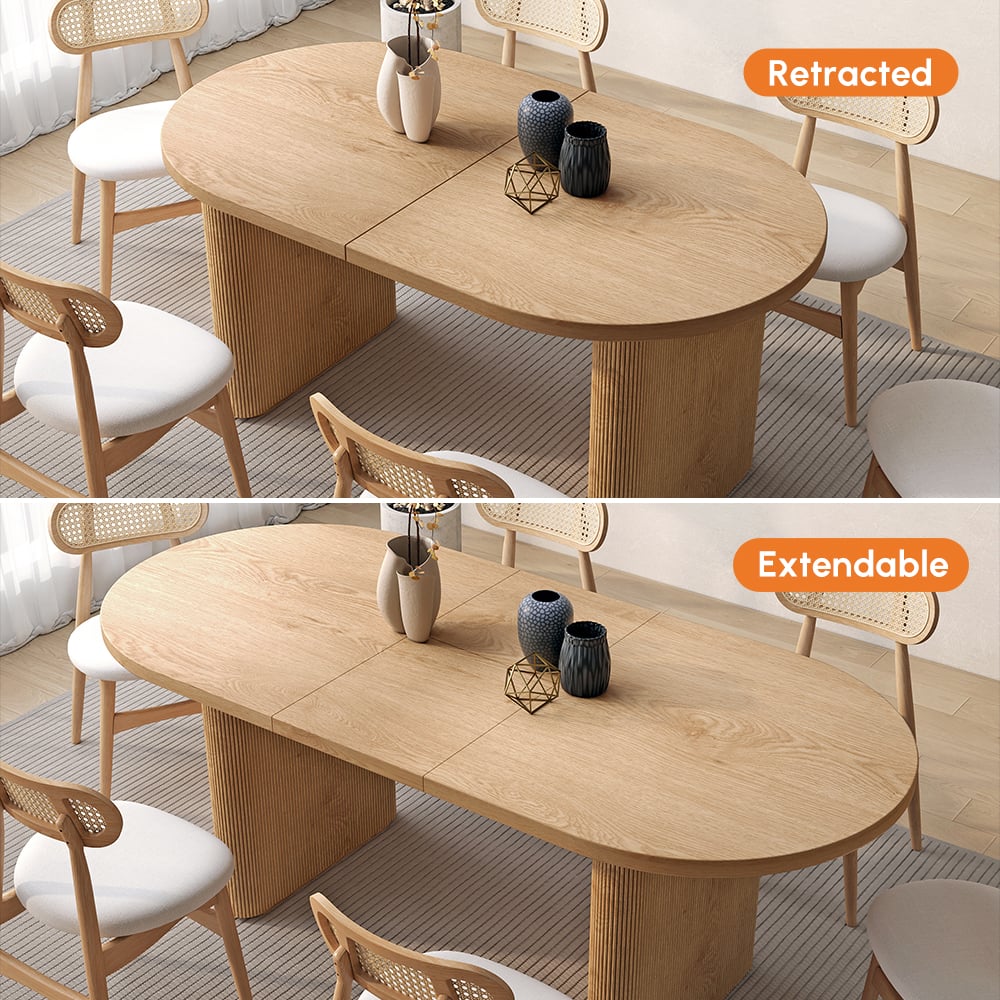 Table à manger ovale extensible Fluve 160-200 cm en bois naturel avec rallonge papillon 4-6 places image de fenêtre