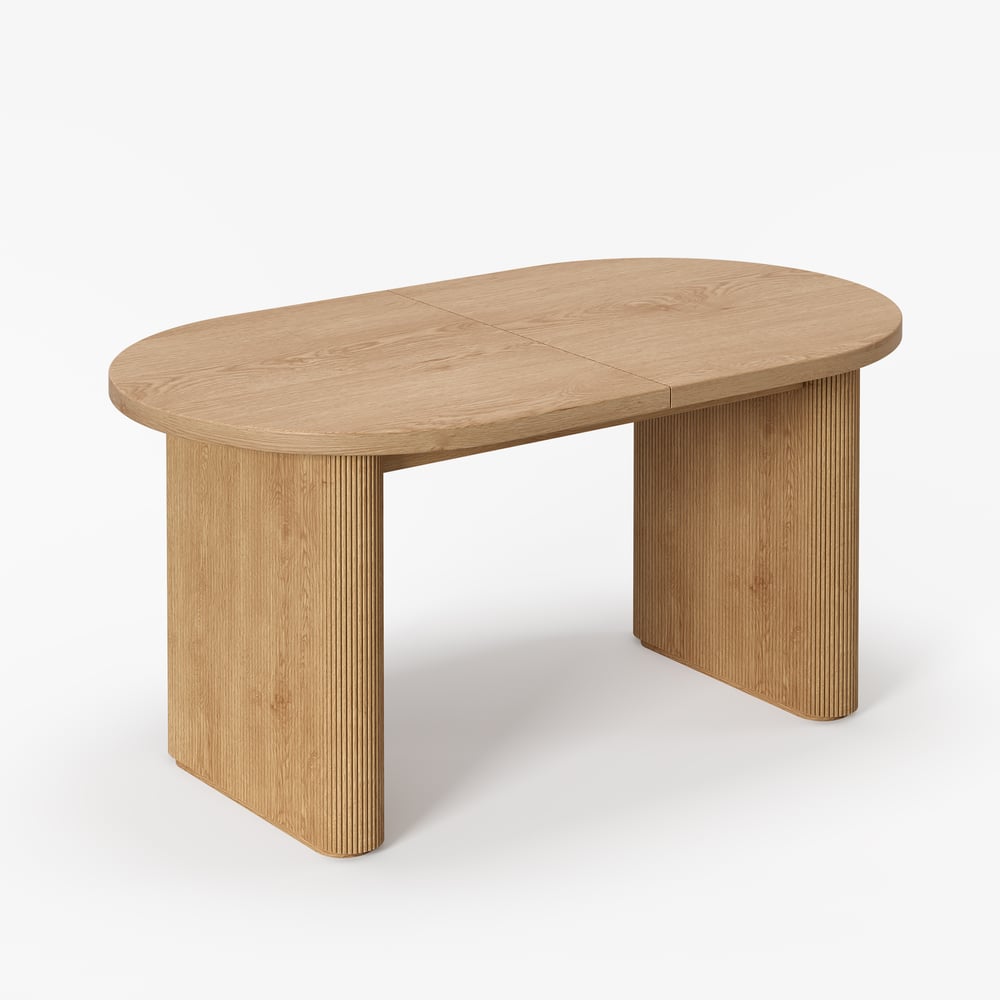 Table à manger ovale extensible Fluve 160-200 cm en bois naturel avec rallonge papillon 4-6 places image de fenêtre