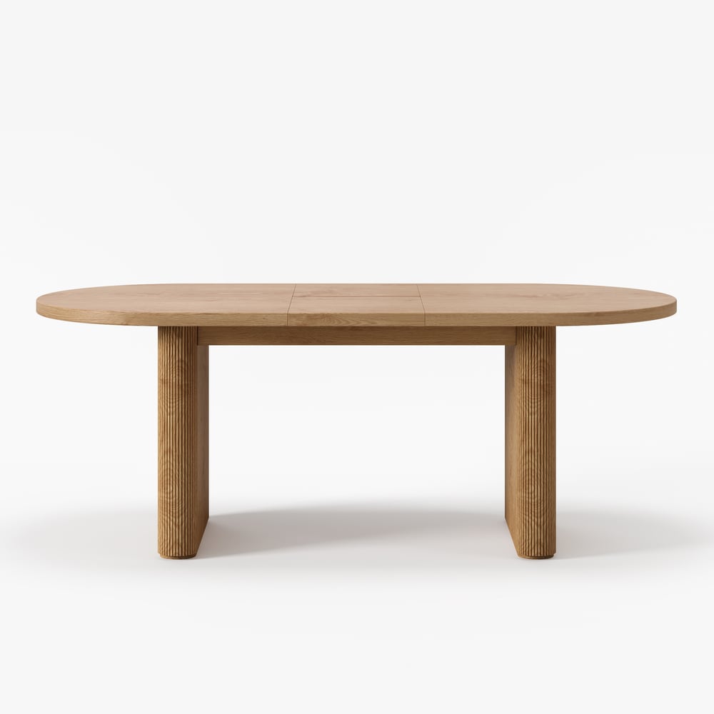 Table à manger ovale extensible Fluve 160-200 cm en bois naturel avec rallonge papillon 4-6 places image de fenêtre