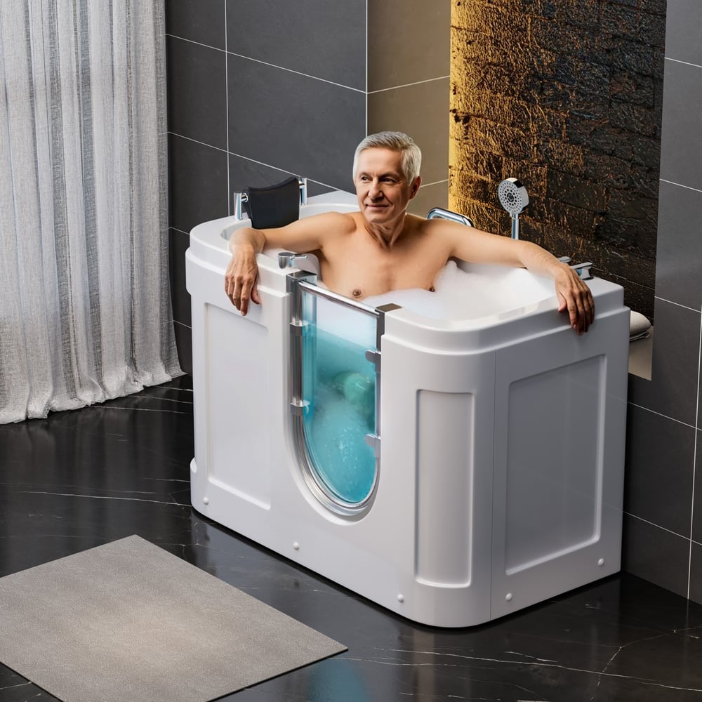 Walk In Tub Built-in Seat Tub Air Jets & Whirlpool Massage Jets with Thermostat Control window image