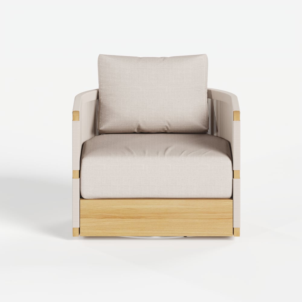 4 Pieces Modern Aluminum & Rope Outdoor Swivel Sofa Set with Coffee Table in Khaki for 6 window image