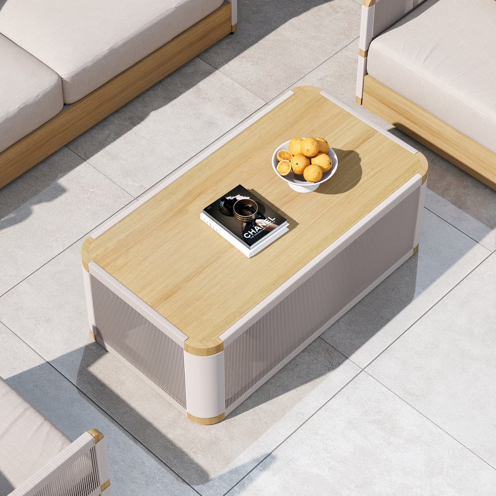 4-Pieces Modern Aluminum & Rope Outdoor Sofa Set with Coffee Table in Khaki for 4 window image