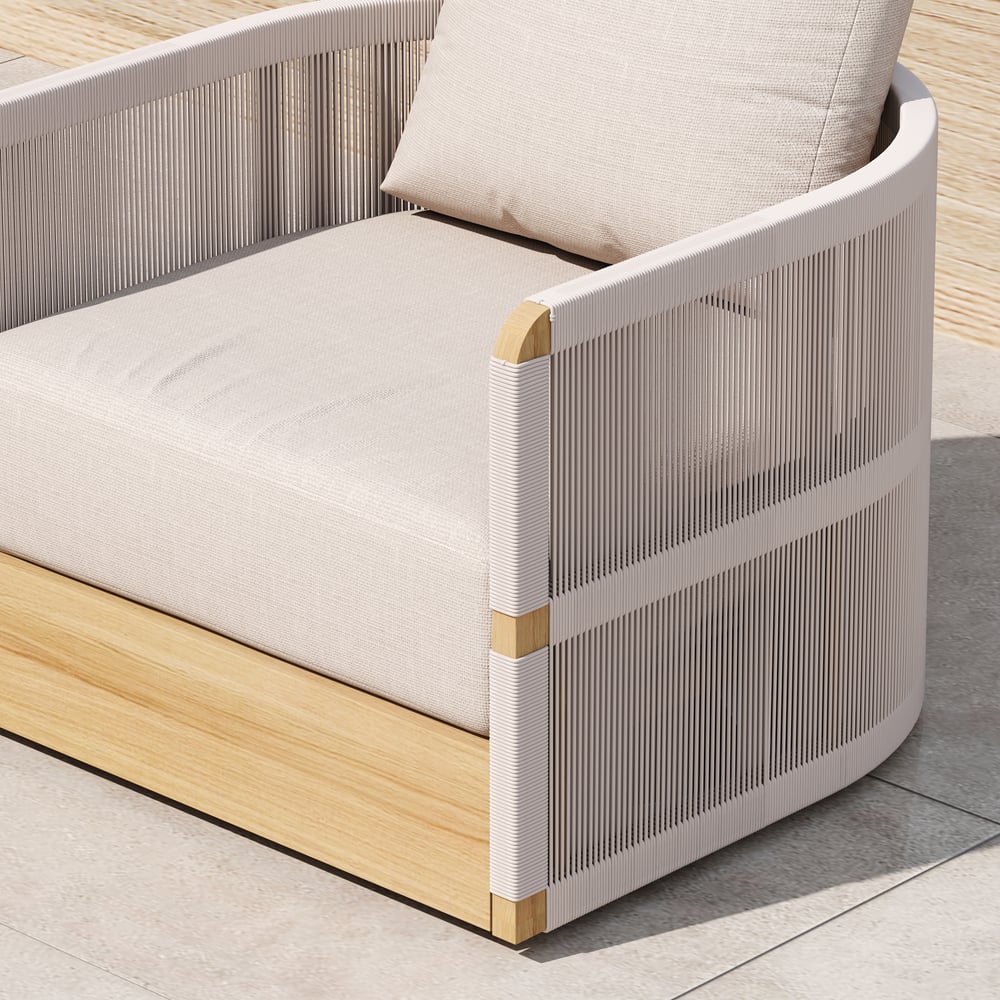 4 Pieces Modern Aluminum & Rope Outdoor Swivel Sofa Set with Coffee Table in Khaki for 6 window image