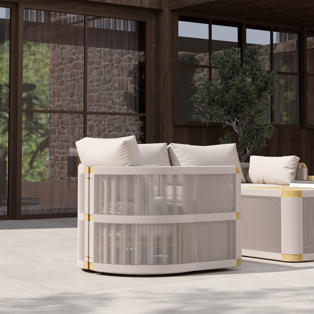 4-Pieces Modern Aluminum & Rope Outdoor Sofa Set with Coffee Table in Khaki for 4 window image