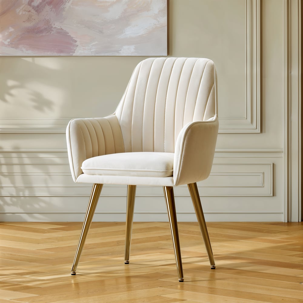 Modern Dining Chair Beige Velvet Upholstered Dining Chairs with Arms 6 Pieces window image