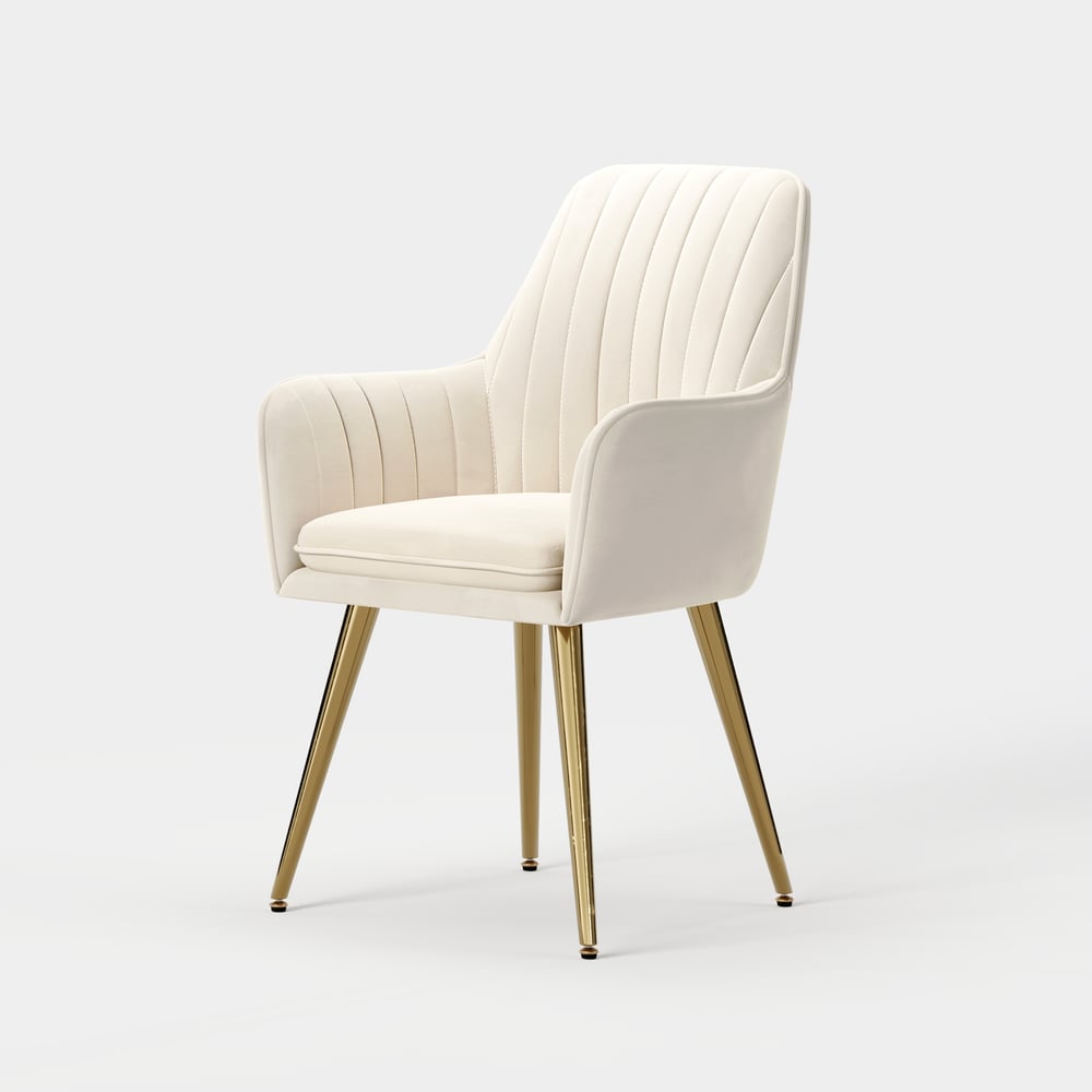 Modern Dining Chair Beige Velvet Upholstered Dining Chairs with Arms 6 Pieces window image