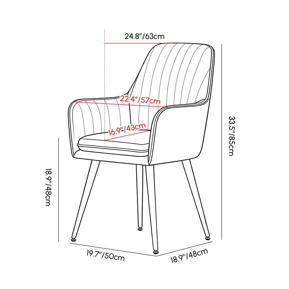 Modern Beige Velvet Dining Chair with Cushioned Seat, 2 Pieces weights dimensions image