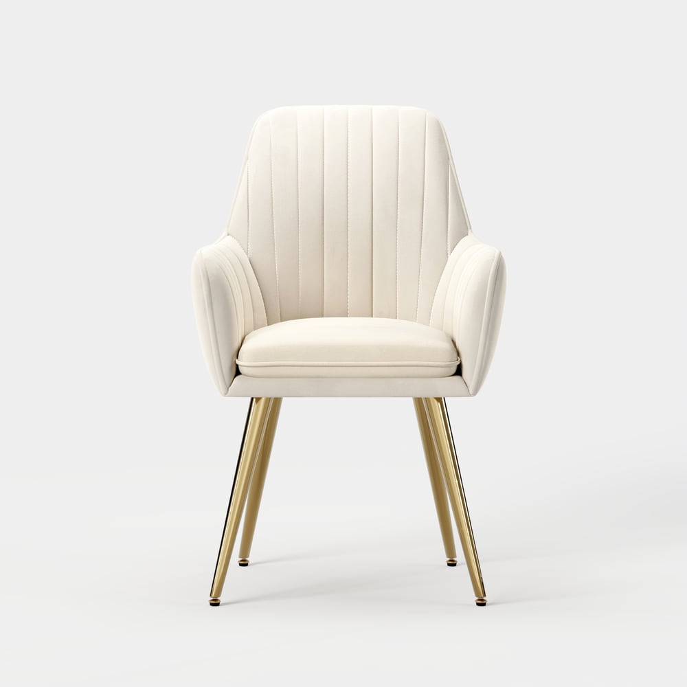 Modern Dining Chair Beige Velvet Upholstered Dining Chairs with Arms 6 Pieces window image