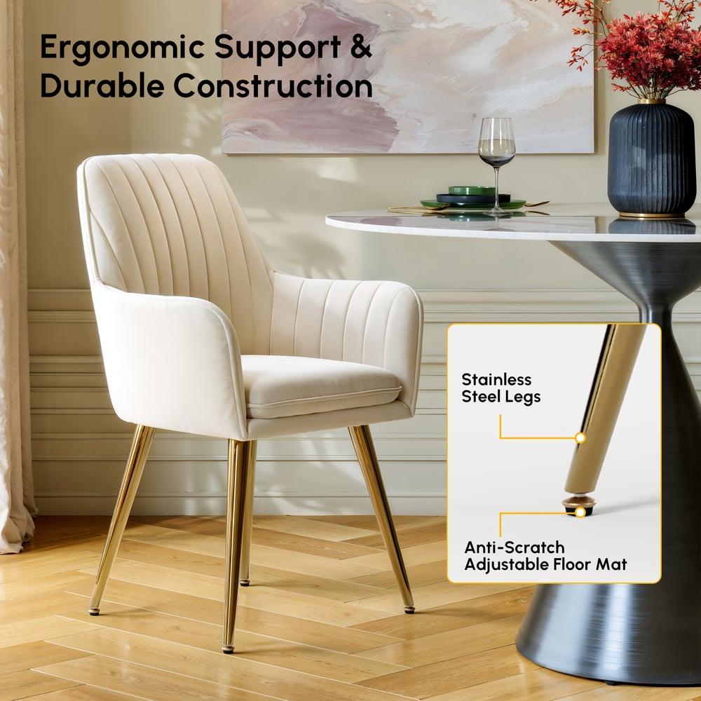 Modern Dining Chair Beige Velvet Upholstered Dining Chairs with Arms 6 Pieces window image