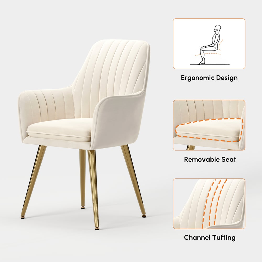 Modern Dining Chair Beige Velvet Upholstered Dining Chairs with Arms 6 Pieces window image