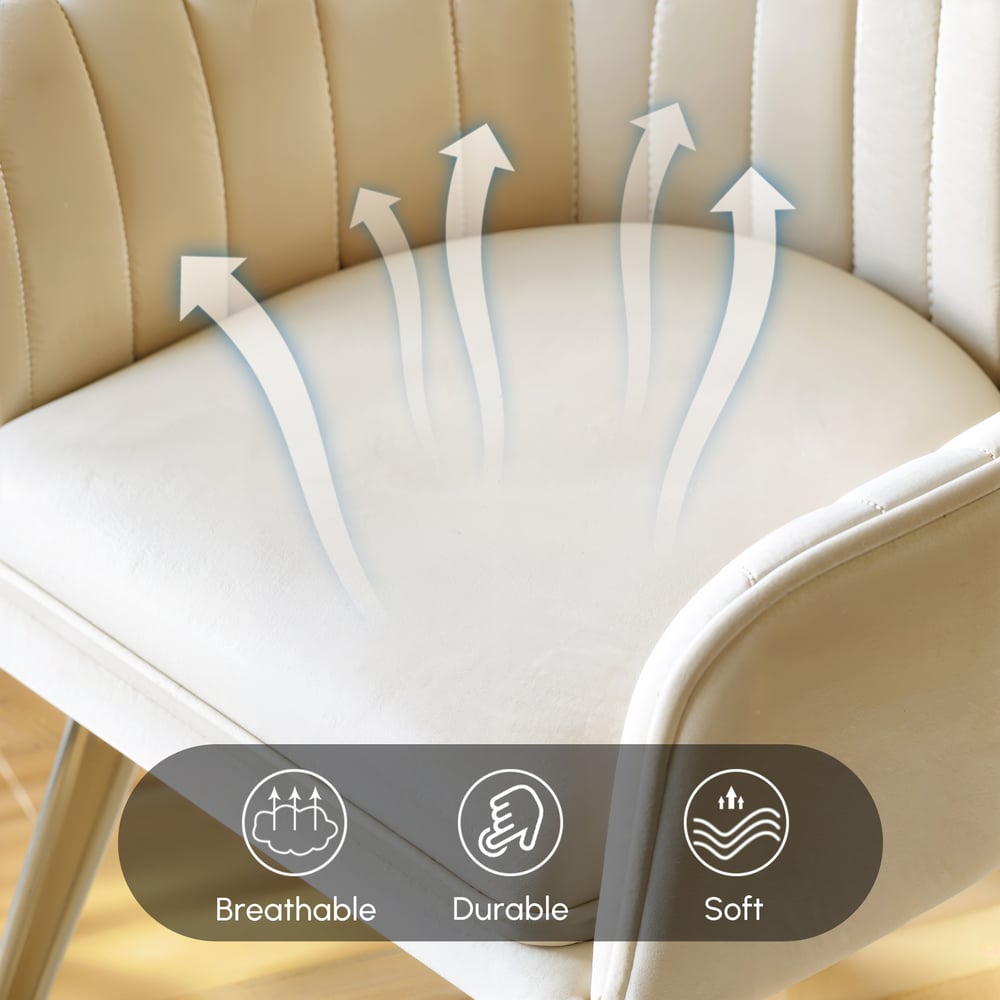 Modern Dining Chair Beige Velvet Upholstered Dining Chairs with Arms 6 Pieces window image