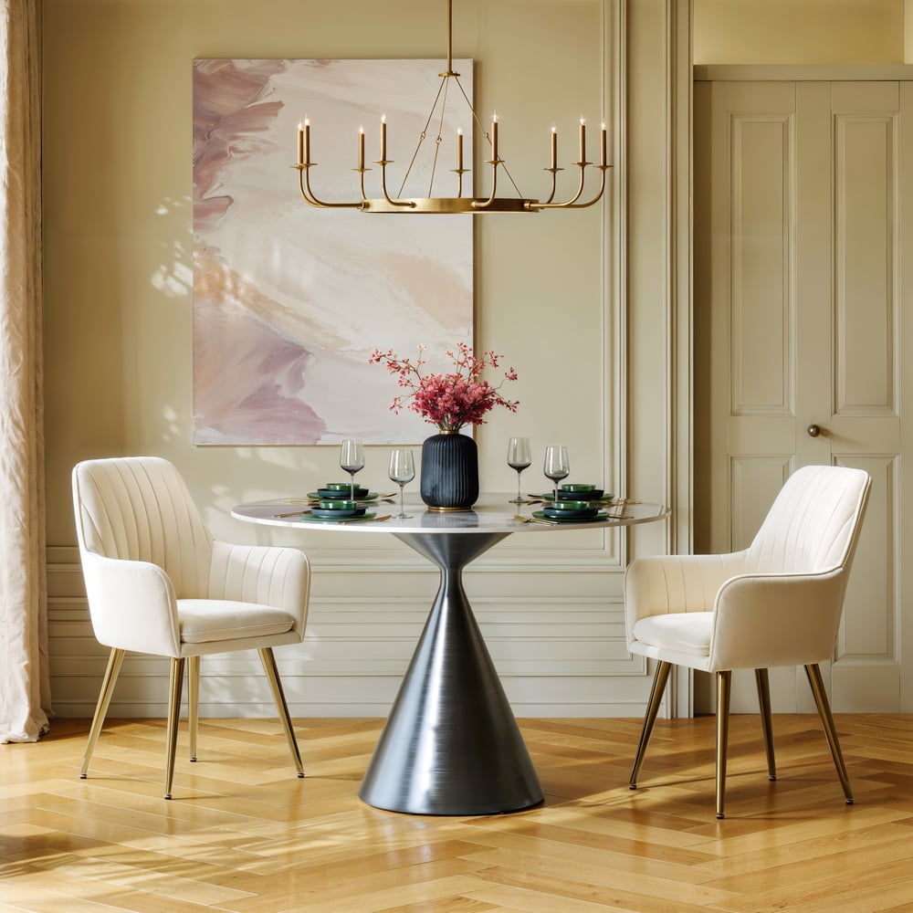 Modern Dining Chair Beige Velvet Upholstered Dining Chairs with Arms 6 Pieces window image