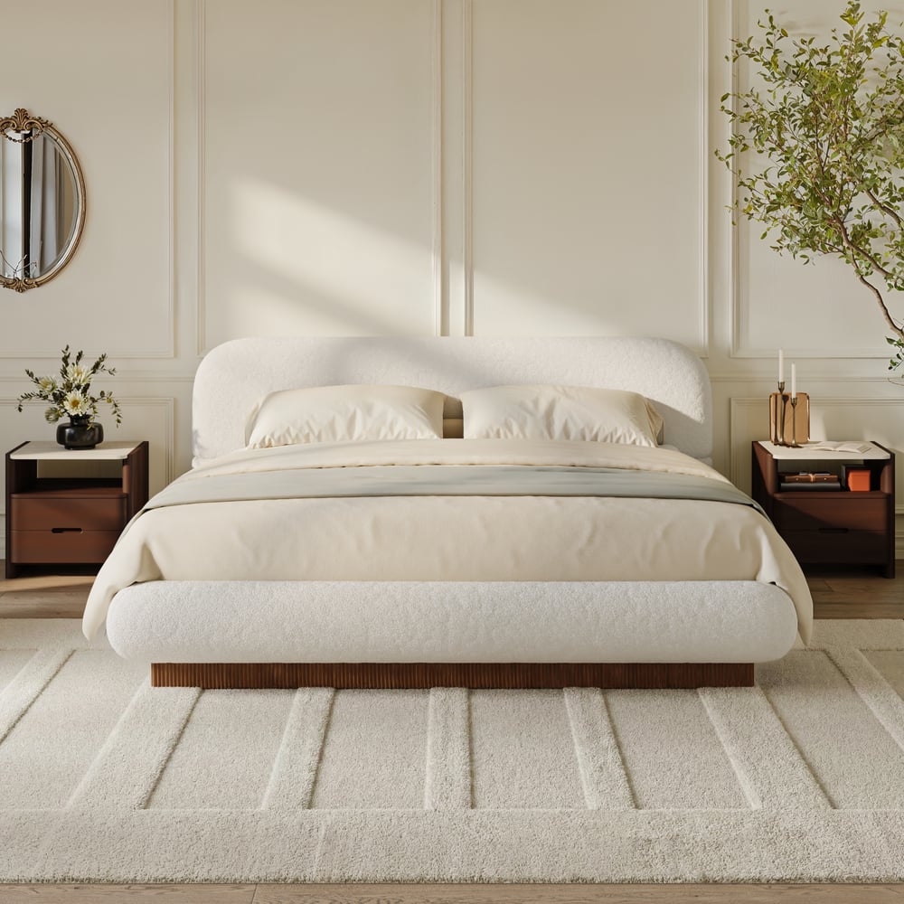 Modern Sintered Stone Top Nightstand with Drawers & Shelf window image