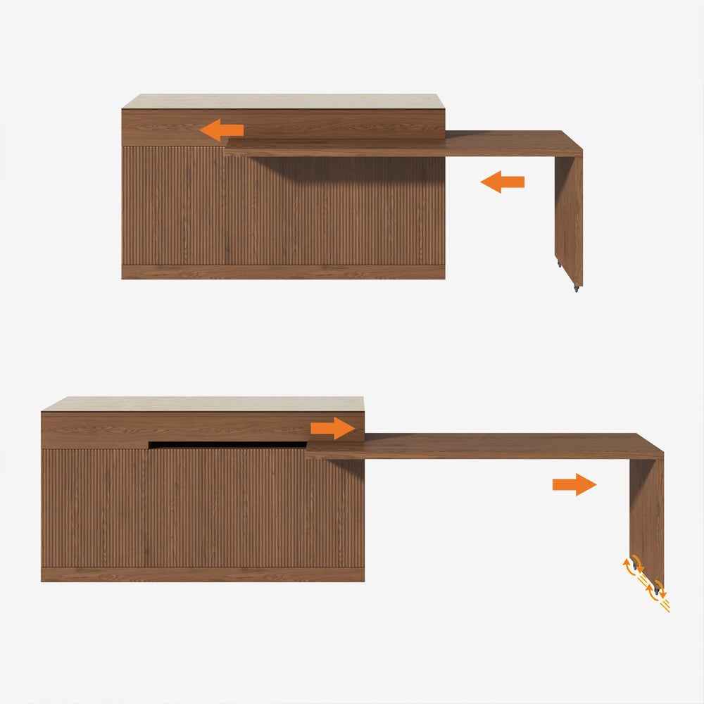 81''-106" Extendable Kitchen Island with Doors & Drawers Walnut Sintered Stone Top window image