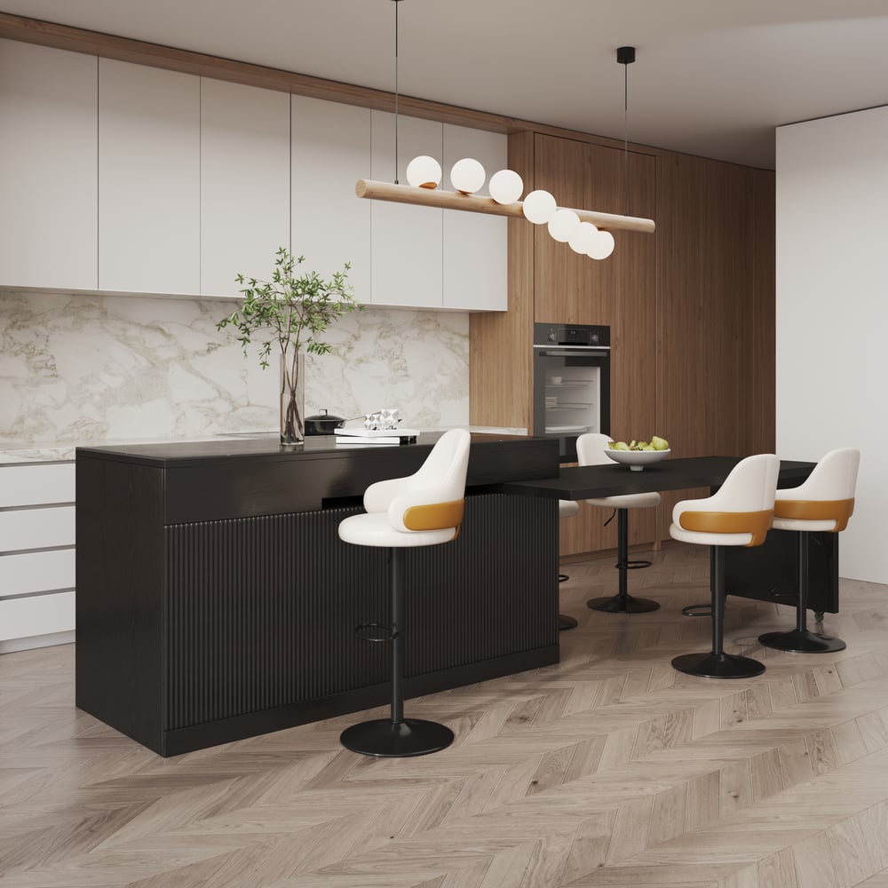 2050mm-2680mm Extendable Kitchen lsland with Doors&Drawers Black Sintered Stone Top window image