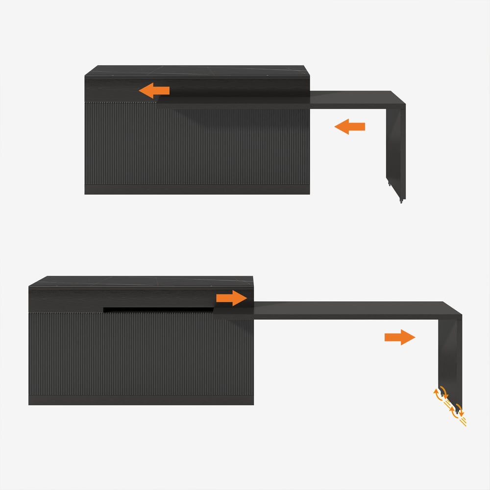 2050mm-2680mm Extendable Kitchen lsland with Doors&Drawers Black Sintered Stone Top window image