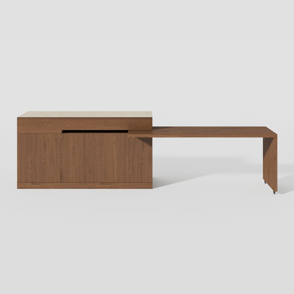 81''-106" Extendable Kitchen Island with Doors & Drawers Walnut Sintered Stone Top window image