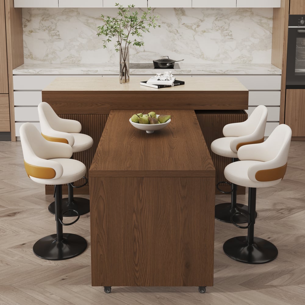 81''-106" Extendable Kitchen Island with Doors & Drawers Walnut Sintered Stone Top window image