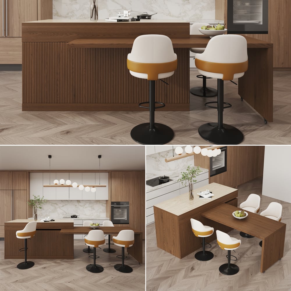 81''-106" Extendable Kitchen Island with Doors & Drawers Walnut Sintered Stone Top window image