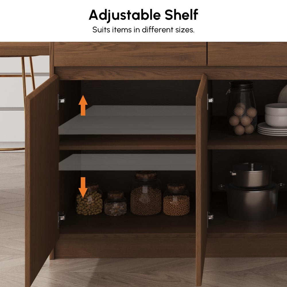 81''-106" Extendable Kitchen Island with Doors & Drawers Walnut Sintered Stone Top window image