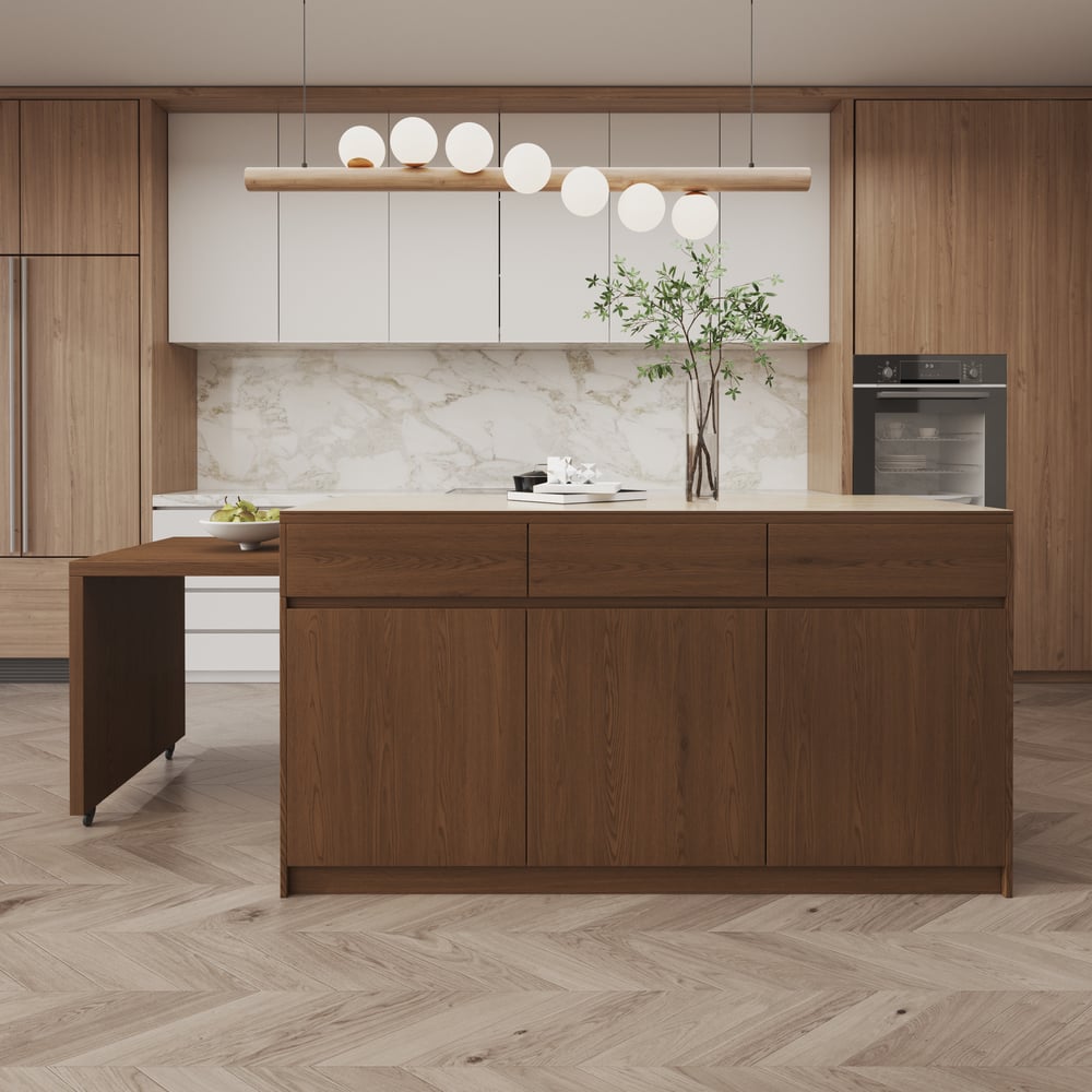 Customer Reviews for 81''-106" Extendable Kitchen lsland with Doors & Drawers Walnut Sintered Stone Top