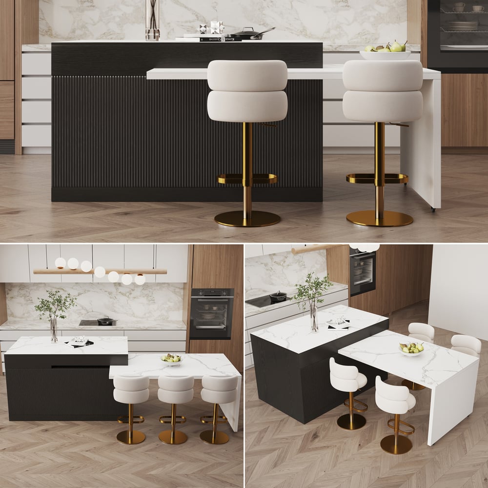 81"-106" Modern Extendable Sintered Stone Kitchen Island Black with Doors and Drawers window image