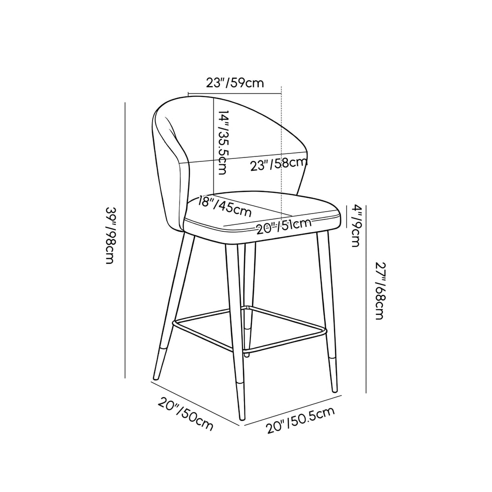 Modern Green Velvet Counter Stool with Upholstered, 1 Piece weights dimensions image