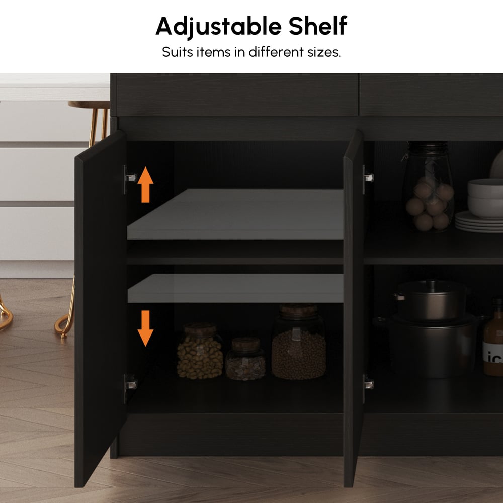 81"-106" Modern Extendable Sintered Stone Kitchen Island Black with Doors and Drawers window image