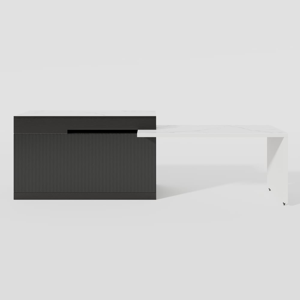 81"-106" Modern Extendable Sintered Stone Kitchen Island Black with Doors and Drawers window image