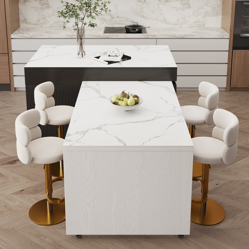 81"-106" Modern Extendable Sintered Stone Kitchen Island Black with Doors and Drawers window image