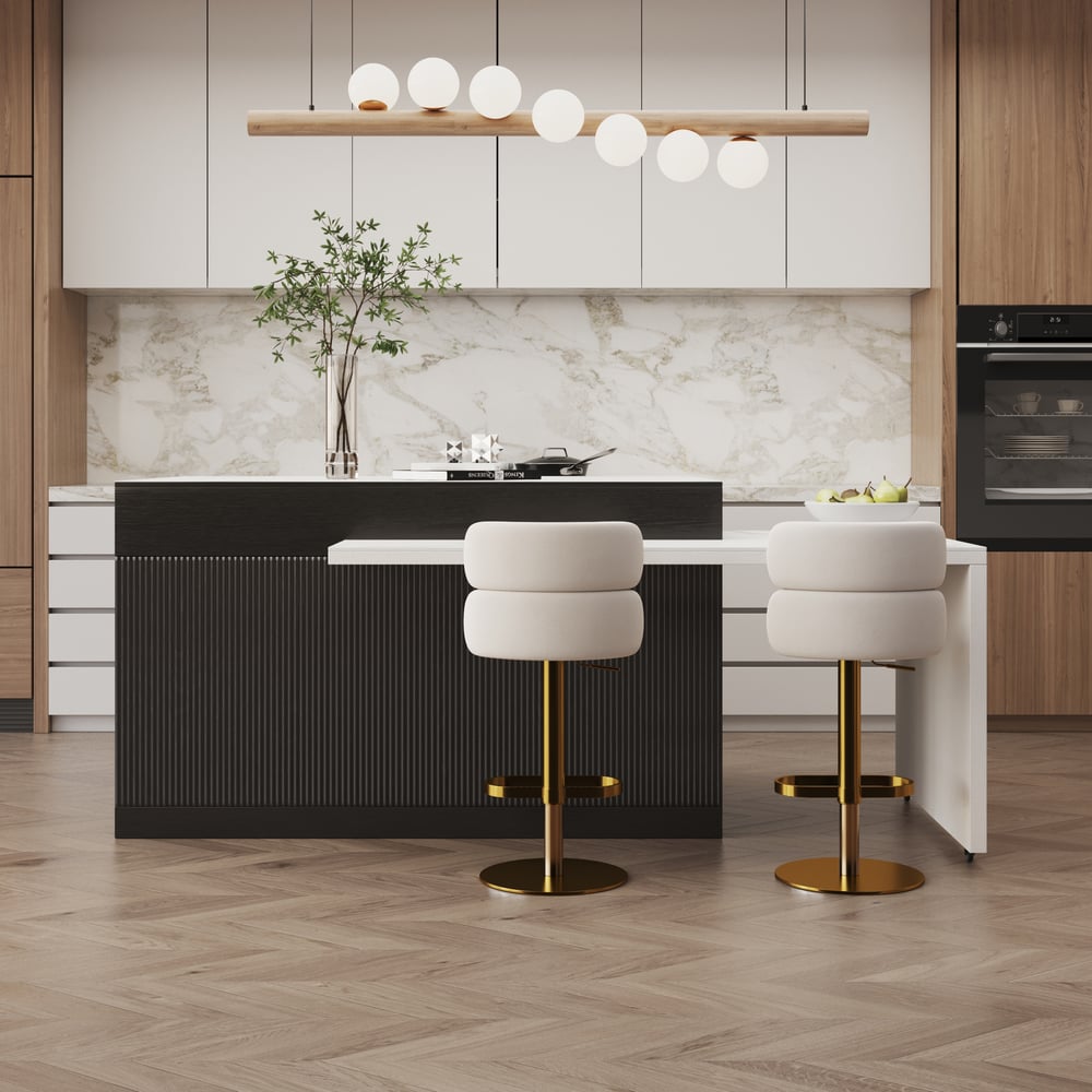 81"-106" Modern Extendable Sintered Stone Kitchen Island Black with Doors and Drawers window image