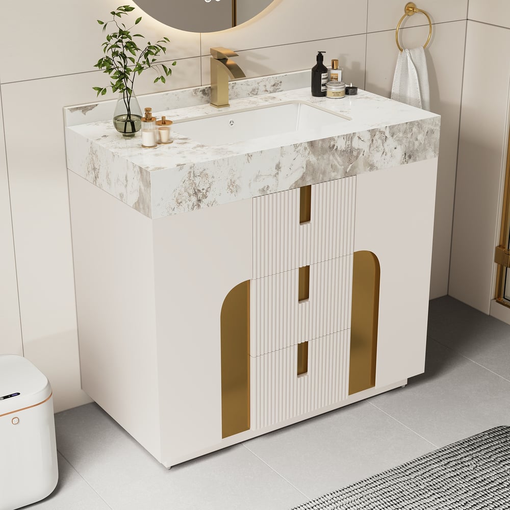 91 cm Artis Mobile bagno freestanding con lavabo singolo e top in pietra sinterizzata Immagine della finestra