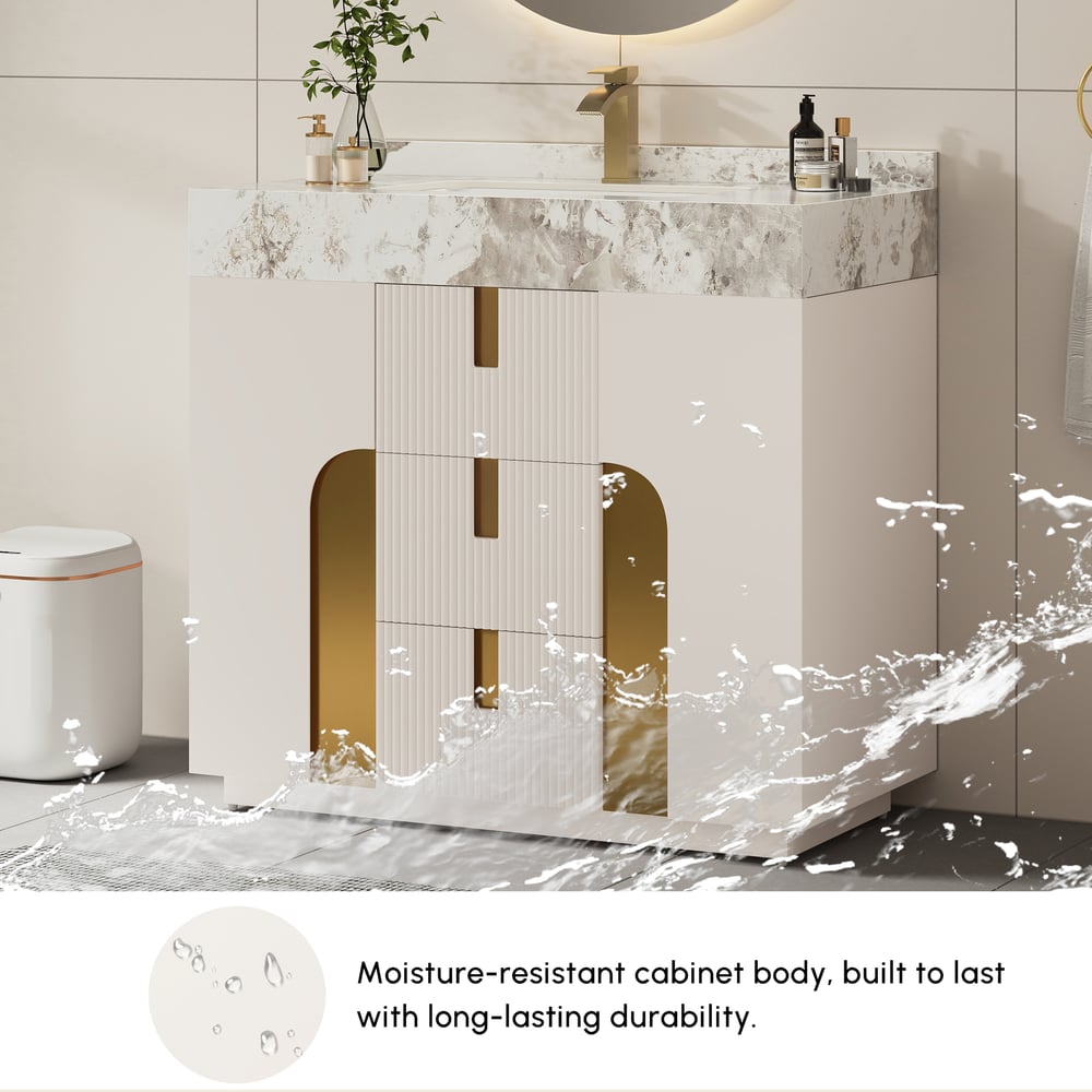 91 cm Artis Mobile bagno freestanding con lavabo singolo e top in pietra sinterizzata Immagine della finestra