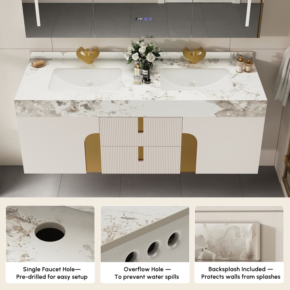 Artis 60" Floating Double Sink Bathroom Vanity Sintered Stone Top window image