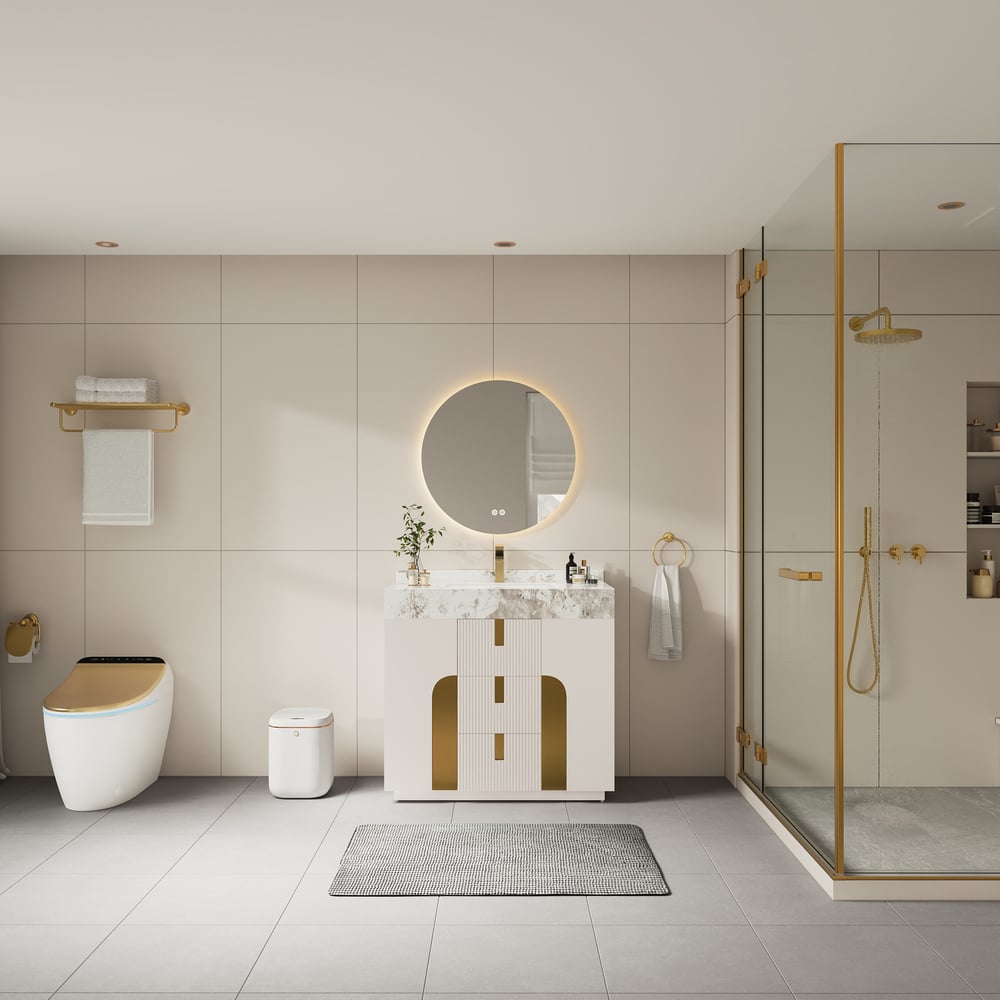 91 cm Artis Mobile bagno freestanding con lavabo singolo e top in pietra sinterizzata Immagine della finestra