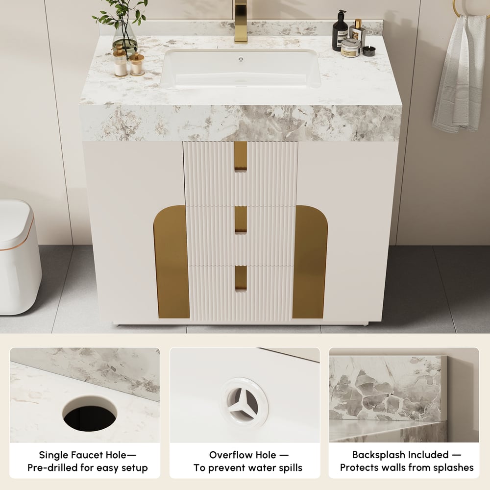 91 cm Artis Mobile bagno freestanding con lavabo singolo e top in pietra sinterizzata Immagine della finestra