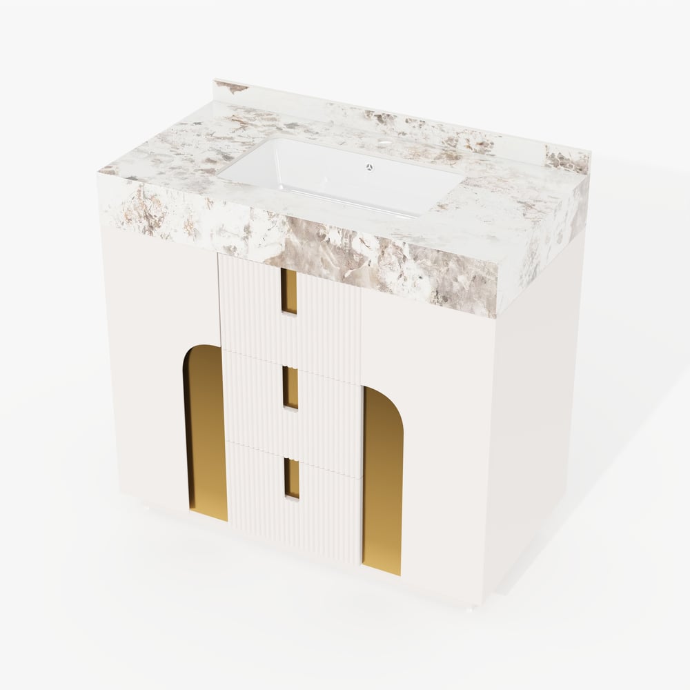 91 cm Artis Mobile bagno freestanding con lavabo singolo e top in pietra sinterizzata Immagine della finestra