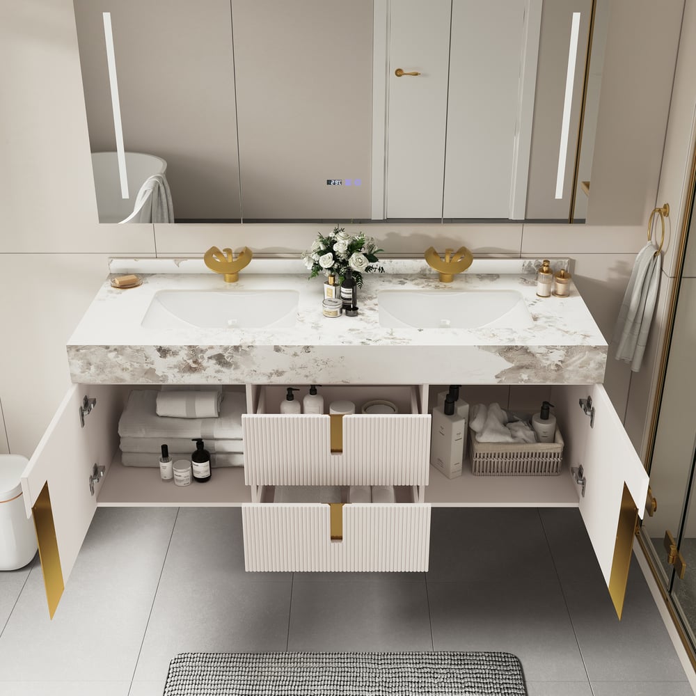 Artis 60" Floating Double Sink Bathroom Vanity Sintered Stone Top window image