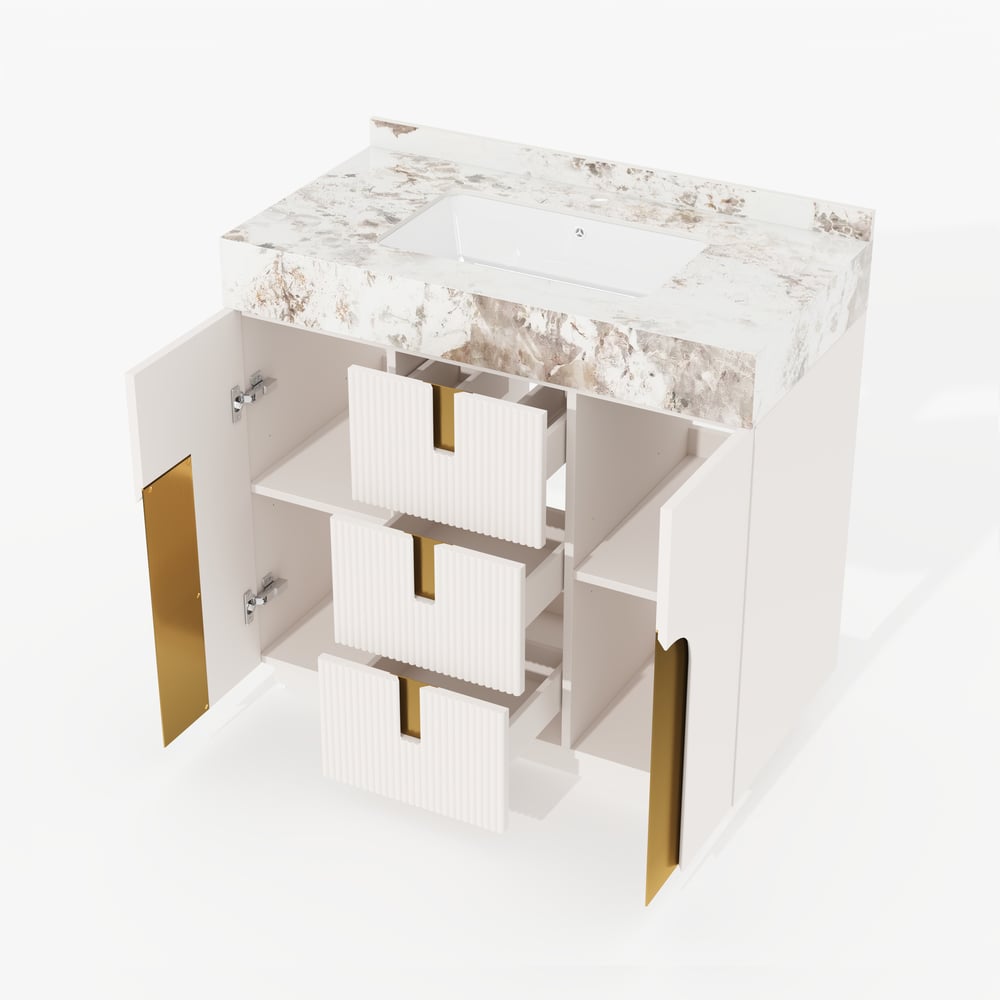 91 cm Artis Mobile bagno freestanding con lavabo singolo e top in pietra sinterizzata Immagine della finestra