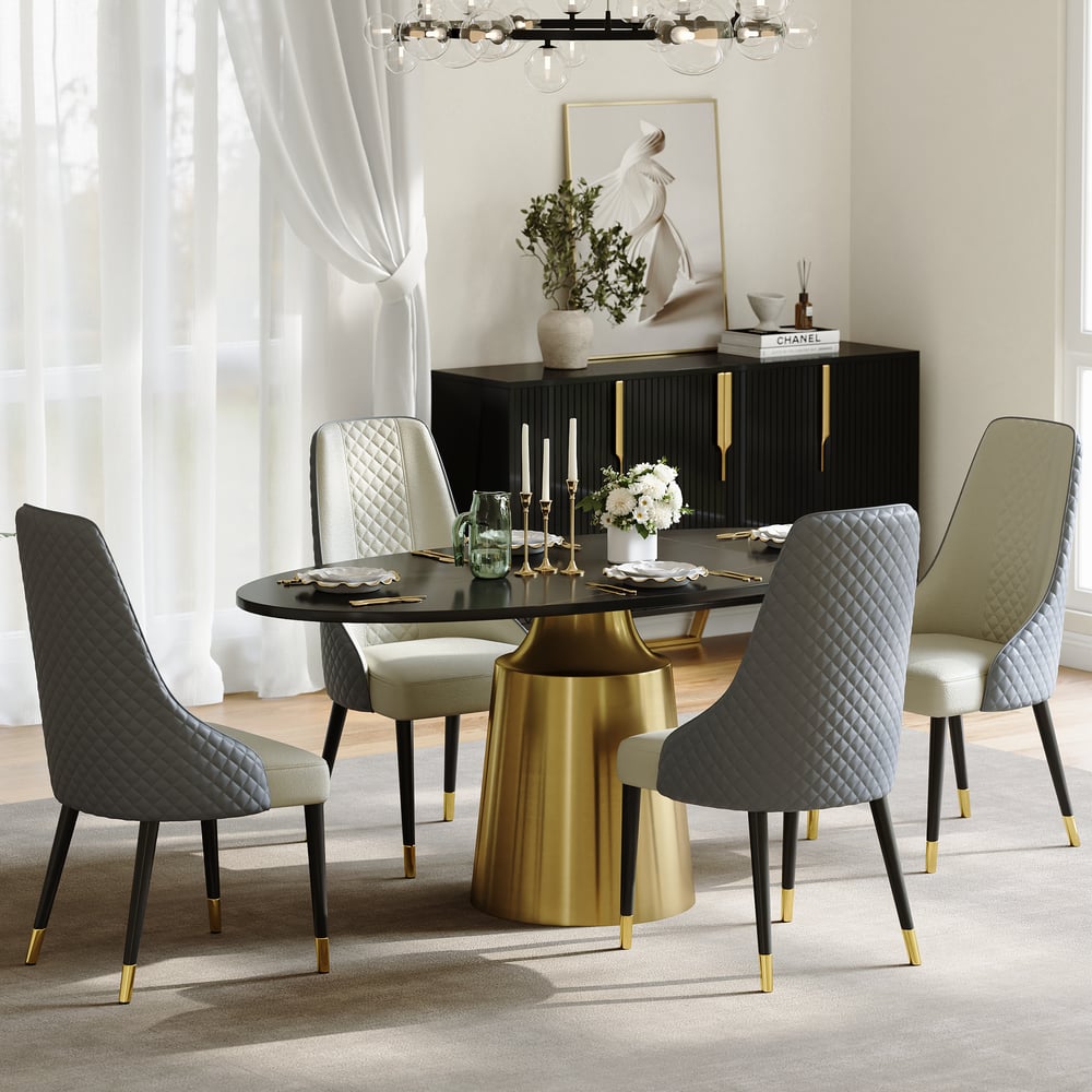 63" Affordable Luxury Modern Oval Sintered Stone Dining Table Seats 4 People window image