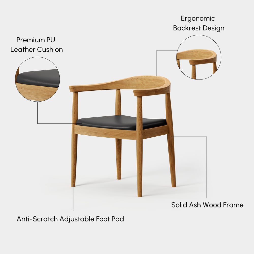 Acurv Walnut PU Leather Upholstery Dining Chair with Wooden Legs, 1 Piece window image