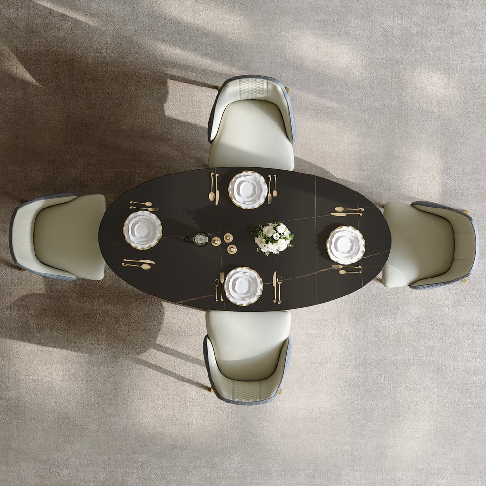 63" Affordable Luxury Modern Oval Sintered Stone Dining Table Seats 4 People window image