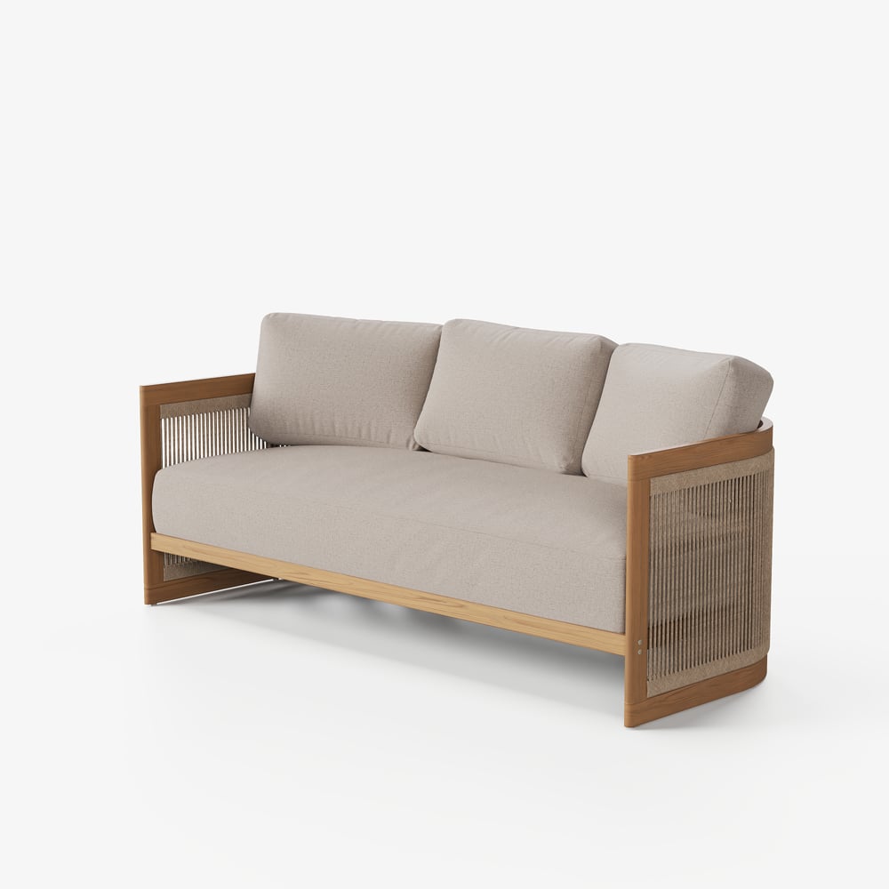 4-Piece Outdoor Teak & Rope Weave Sofa Set with Coffee Table for 6 window image