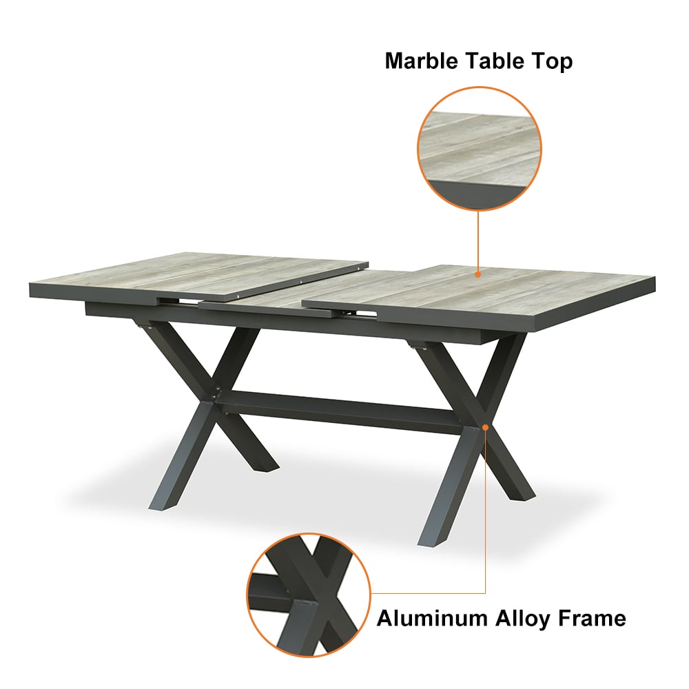 Outdoor Ceramic & Aluminium Extendable Rectangular Dining Table, Seats 6-8 (64.2"-84.3") window image