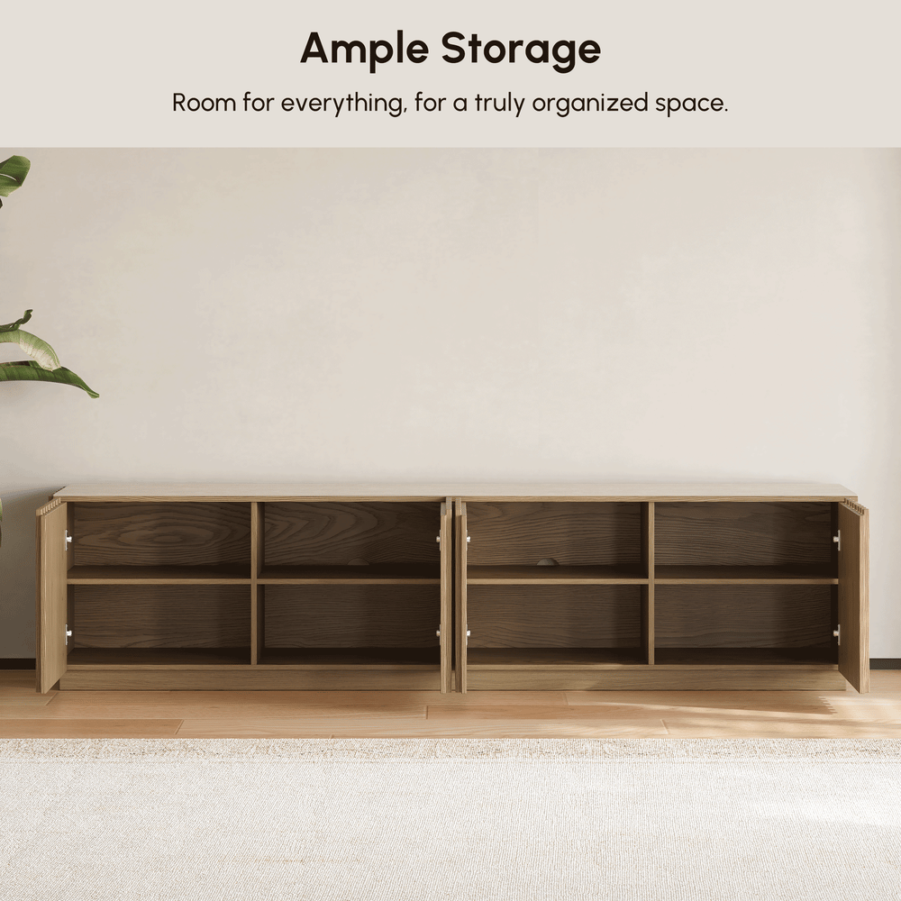 Aura 83" Ash Wood Fluted Natural TV Stand with Sintered Stone Top window image